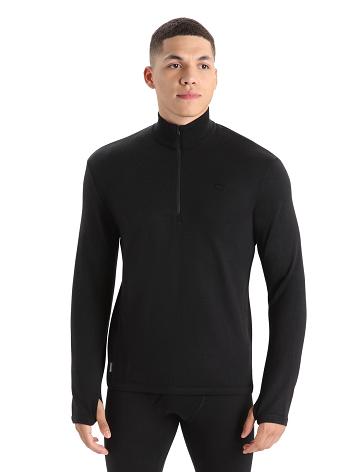 Men's Icebreaker Merino Original Long Sleeve Half Zip Hoodie Black | CA 1675TCEV